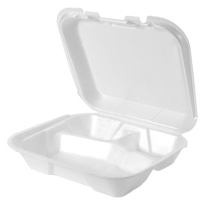 Foam hinged lid 3 compartment carryout containers